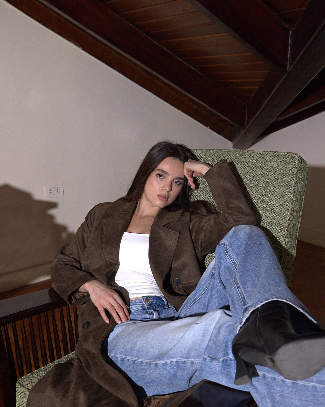 The Suede Statement Coat in Espresso Brown