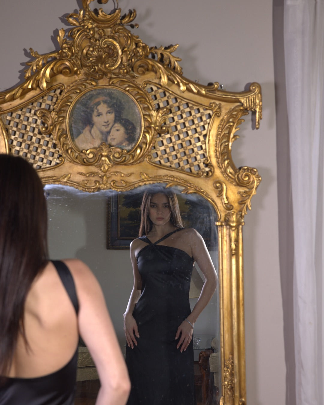 The Double Wear Aphrodite Satin Dress in Black