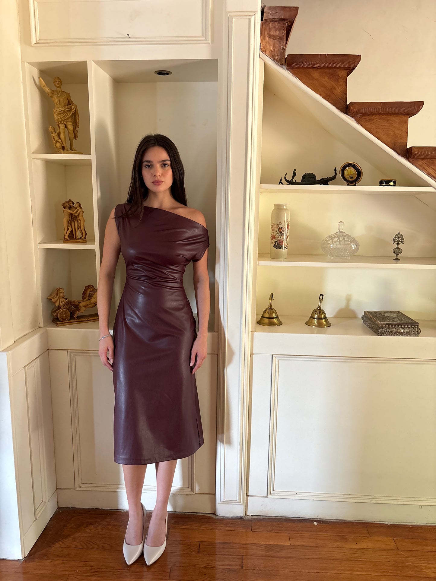 The Sculpting Leather Dress in Burgundy