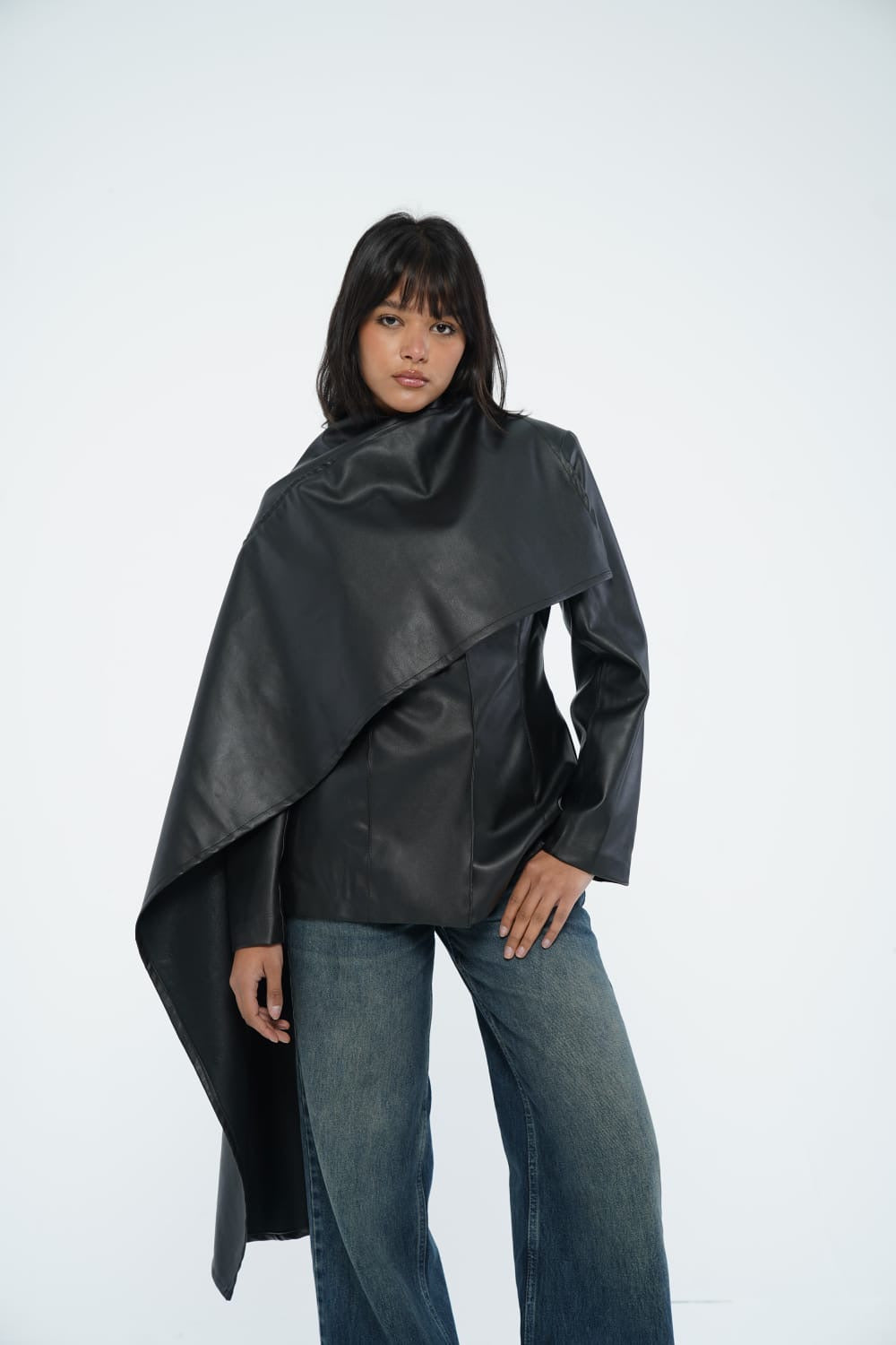 Day and Night Leather Jacket with Scarf Attachment