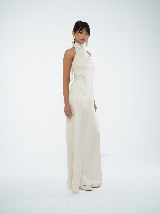 The Greek Goddess Satin Dress in Ivory