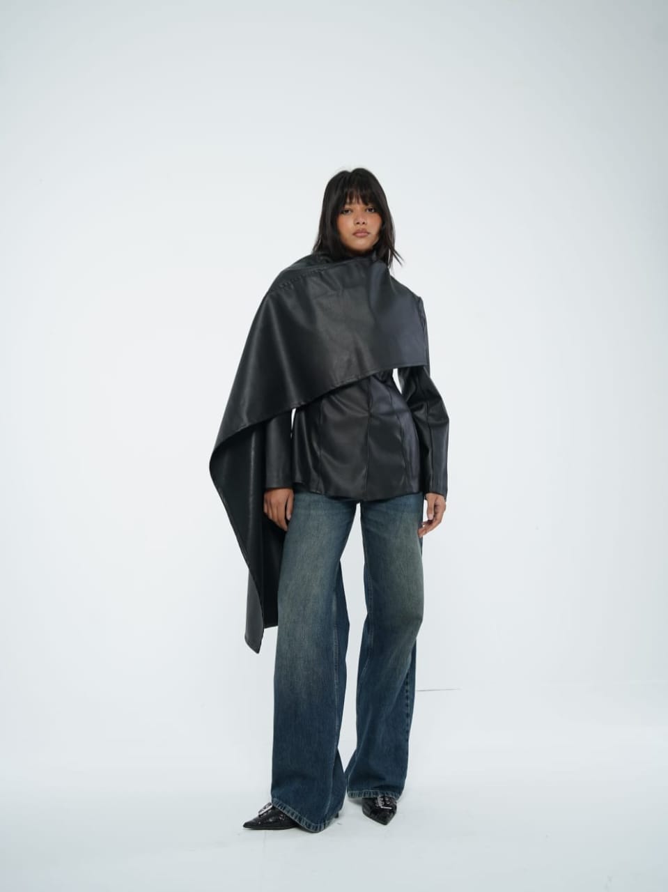 Day and Night Leather Jacket with Scarf Attachment