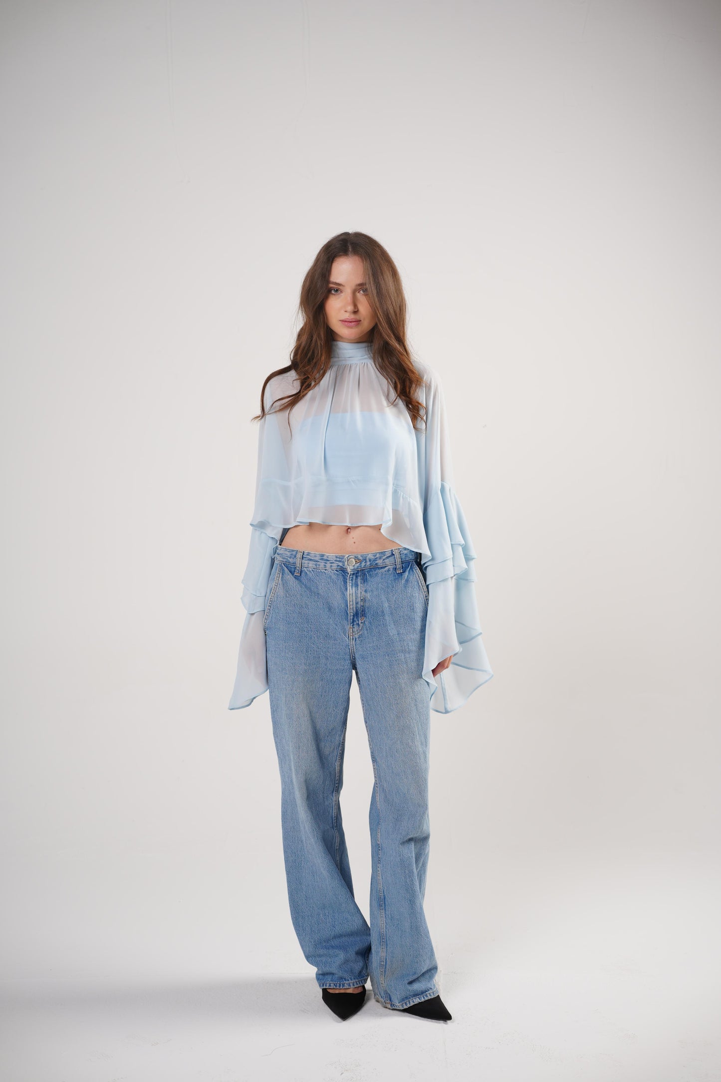 Boho Chic Blouse in Powder Blue