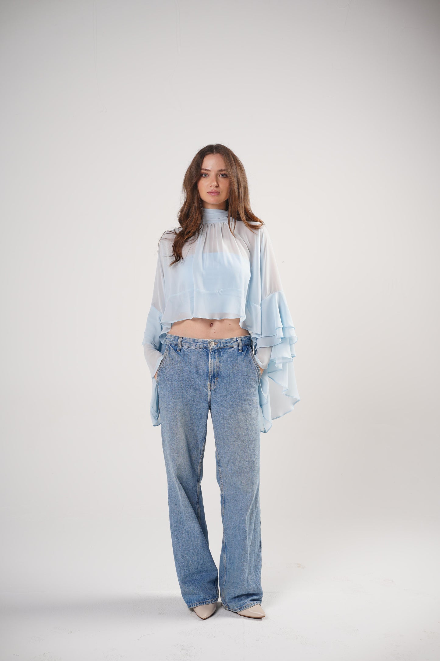 Boho Chic Blouse in Powder Blue