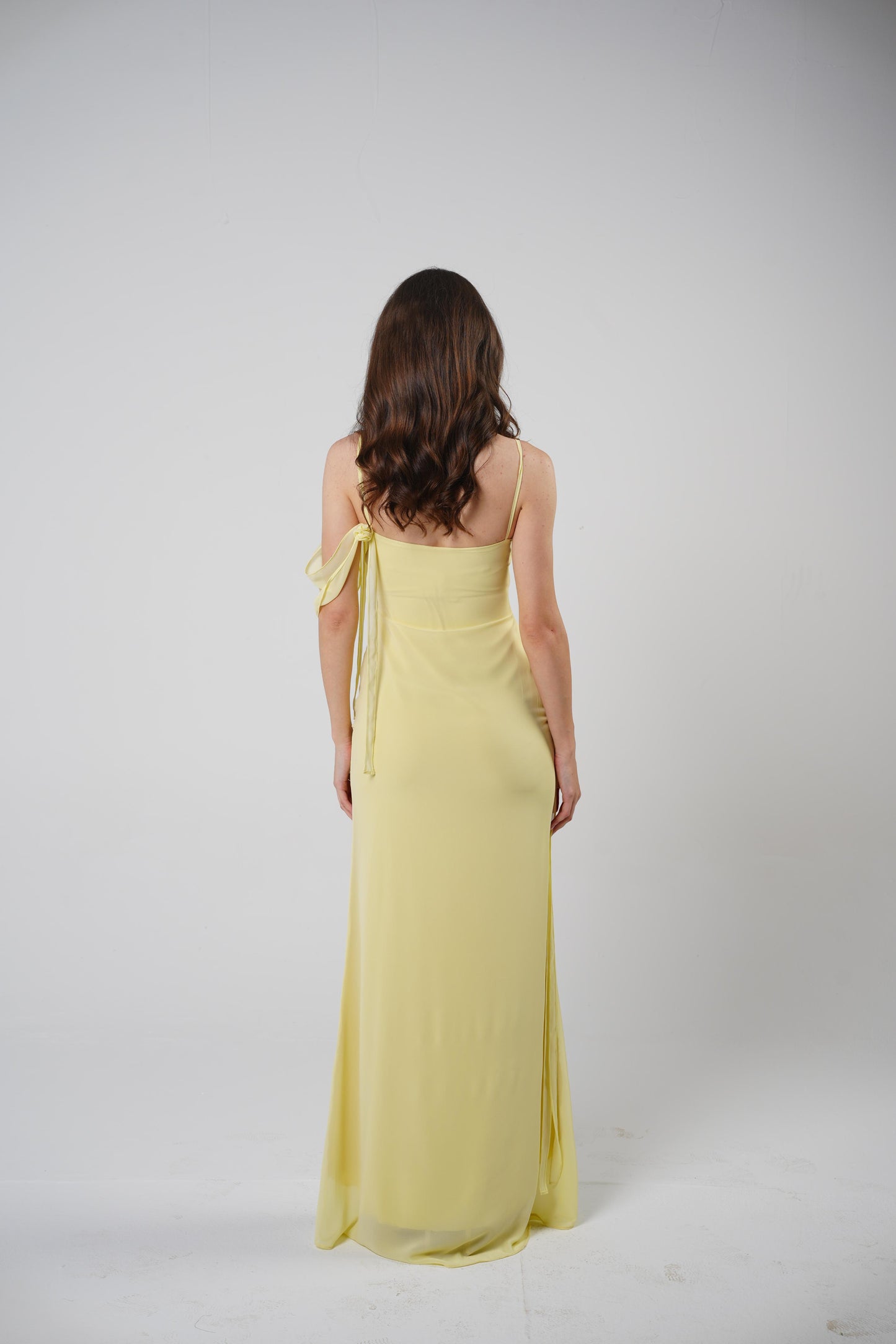 Floral Muse Dress with Removable Shoulder Flower Attachment in Daylily