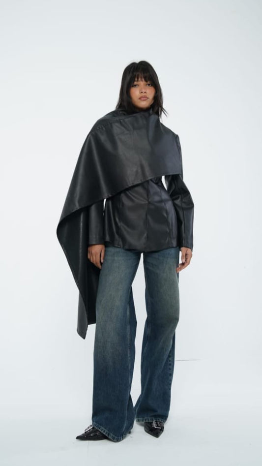 Day and Night Leather Jacket with Scarf Attachment