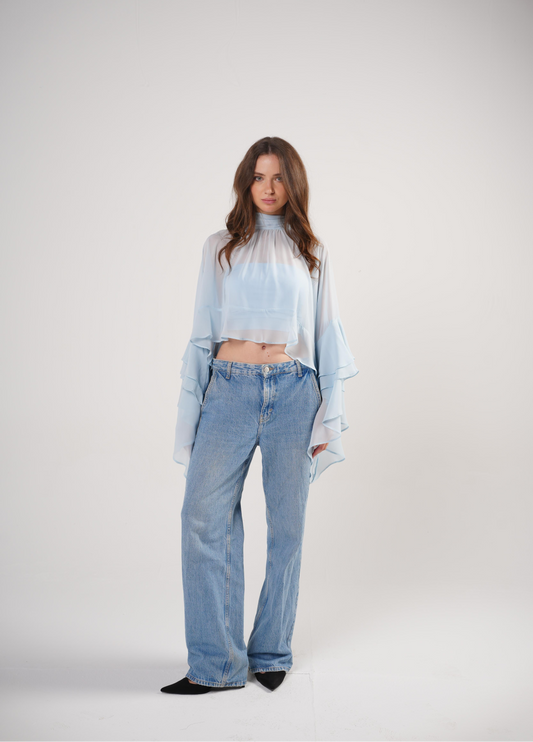 Boho Chic Blouse in Powder Blue