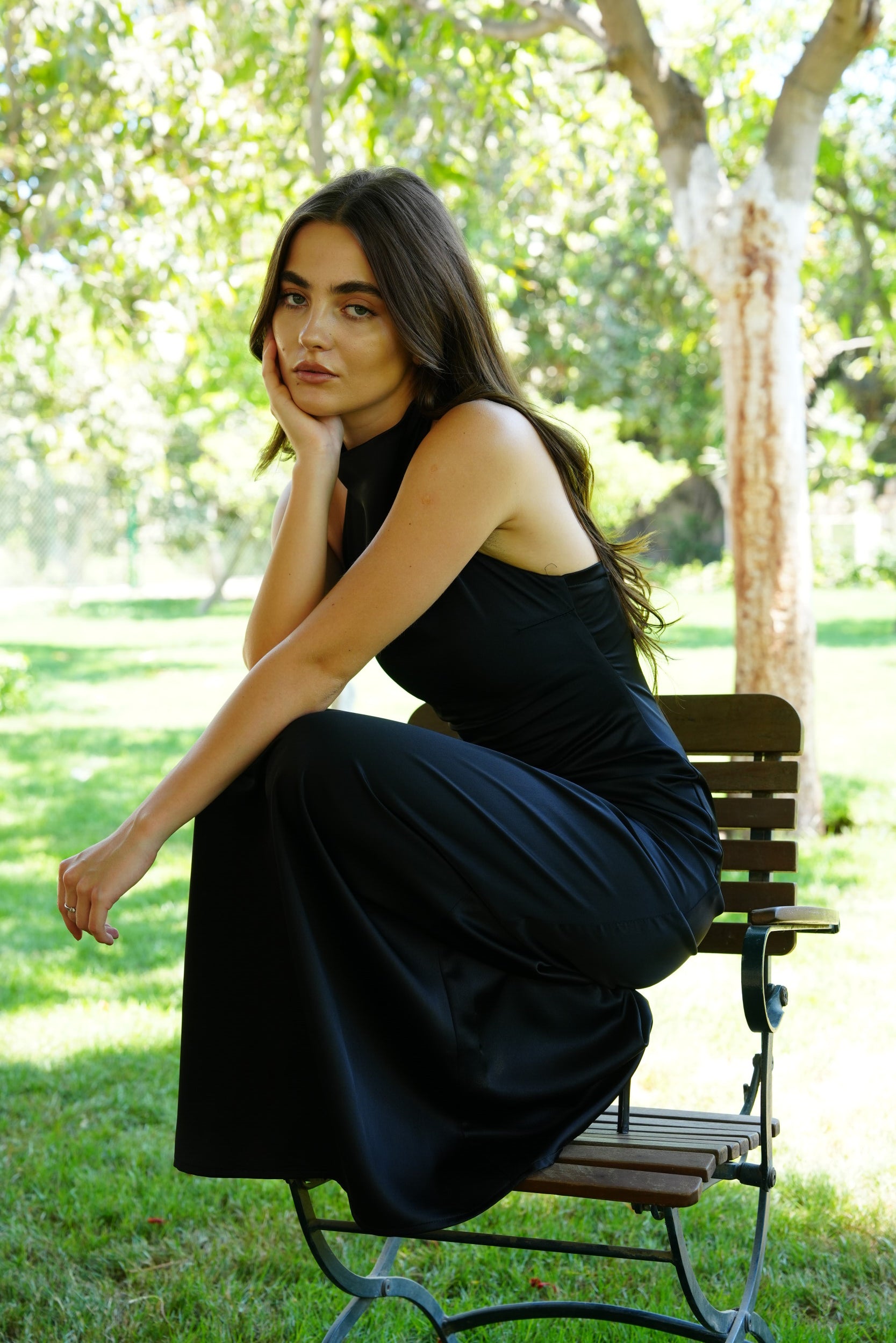 Celine Satin Dress in Midnight Black – Revive