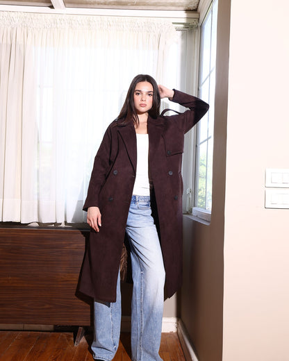 The Suede Statement Coat in Chocolate Brown