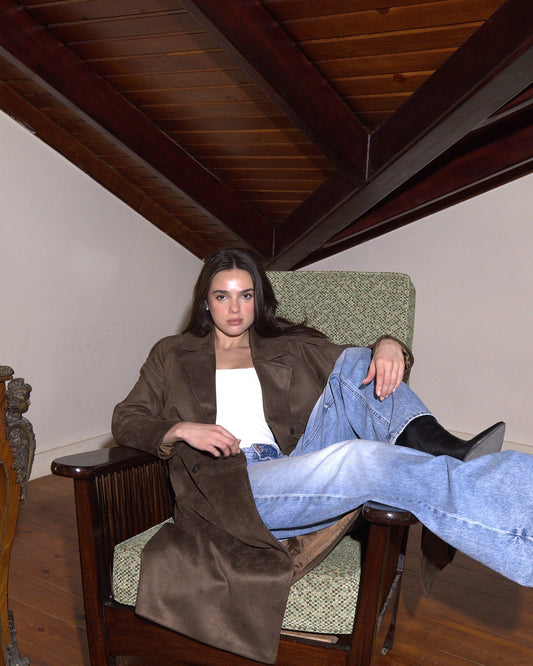 The Suede Statement Coat in Espresso Brown