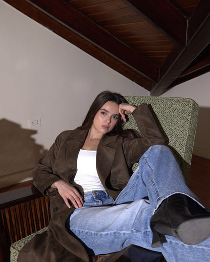 The Suede Statement Coat in Espresso Brown
