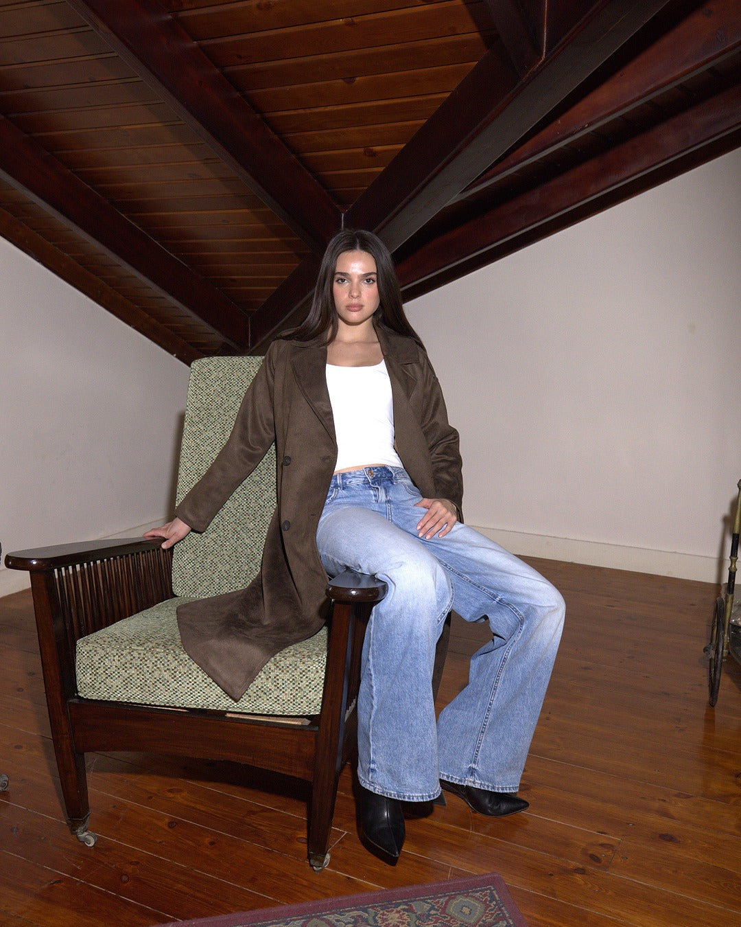 The Suede Statement Coat in Espresso Brown