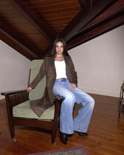 The Suede Statement Coat in Espresso Brown