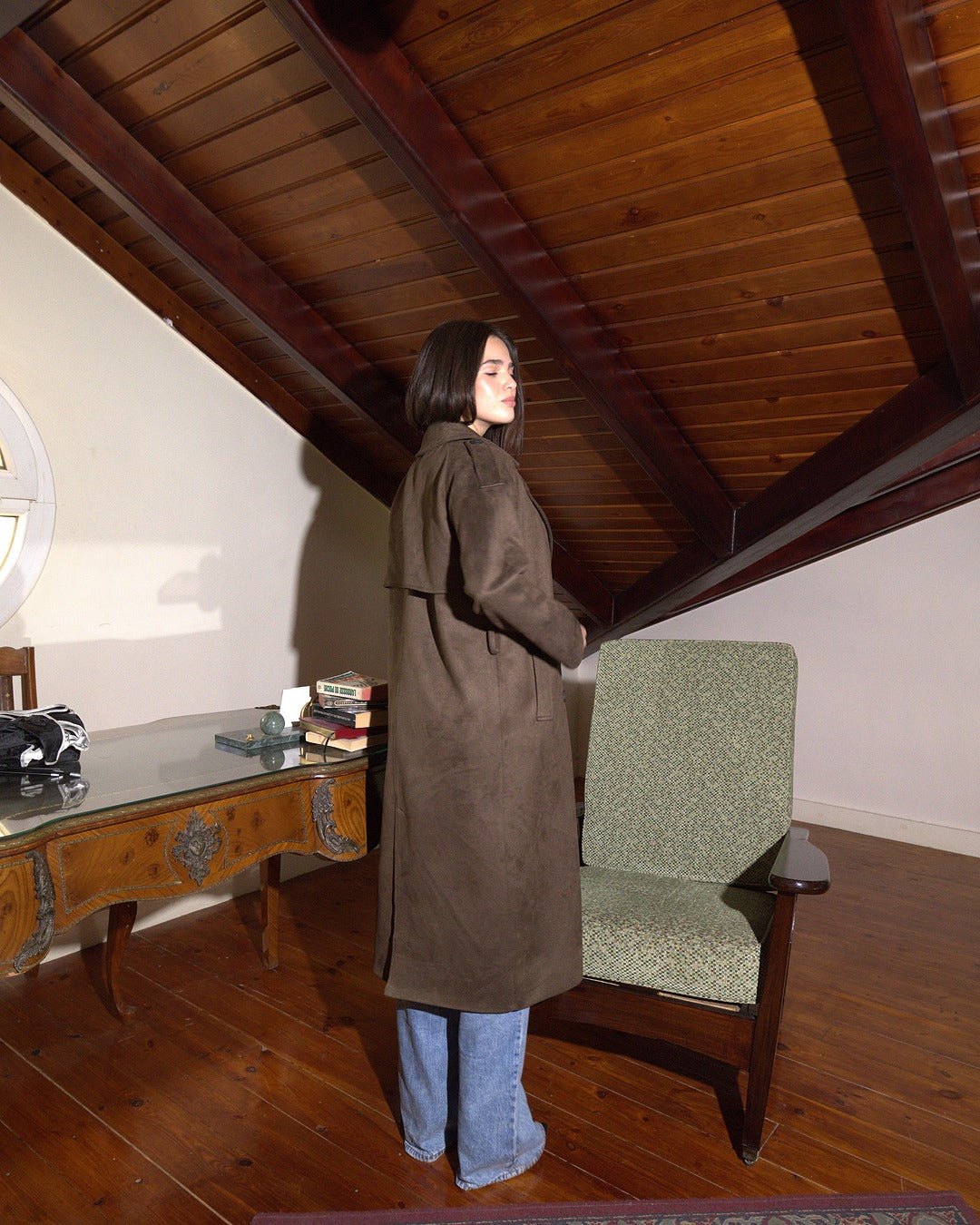 The Suede Statement Coat in Espresso Brown