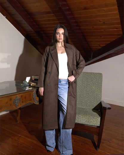The Suede Statement Coat in Espresso Brown