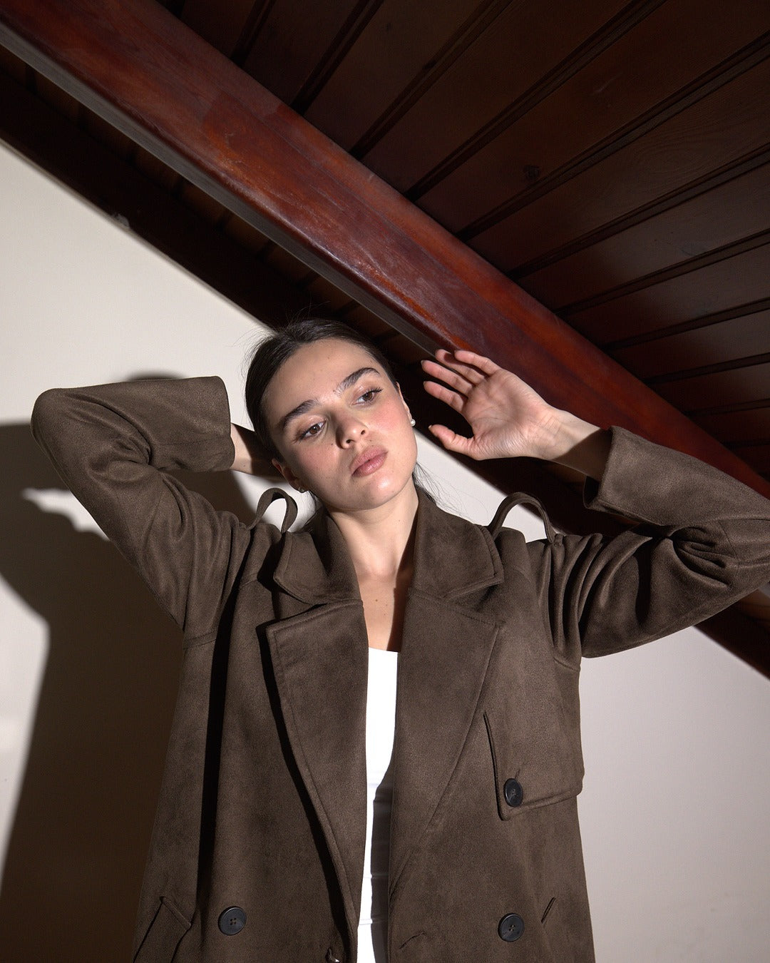 The Suede Statement Coat in Espresso Brown