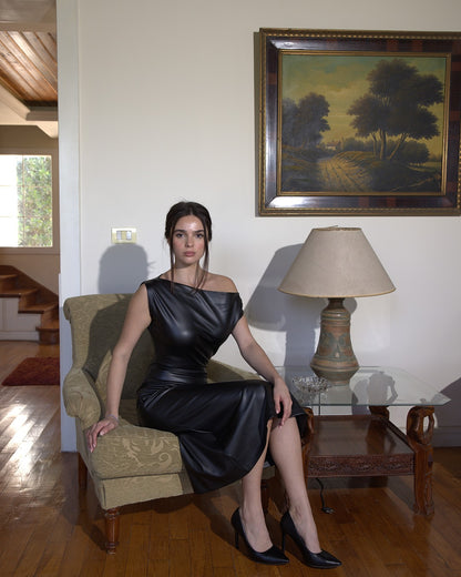 The Sculpting Leather Dress in Black