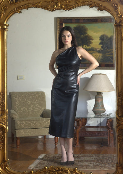 Eclipse Open Back Leather Dress in Black