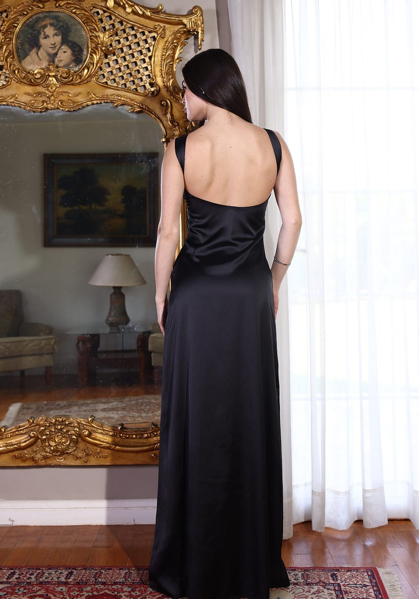 The Double Wear Aphrodite Satin Dress in Black