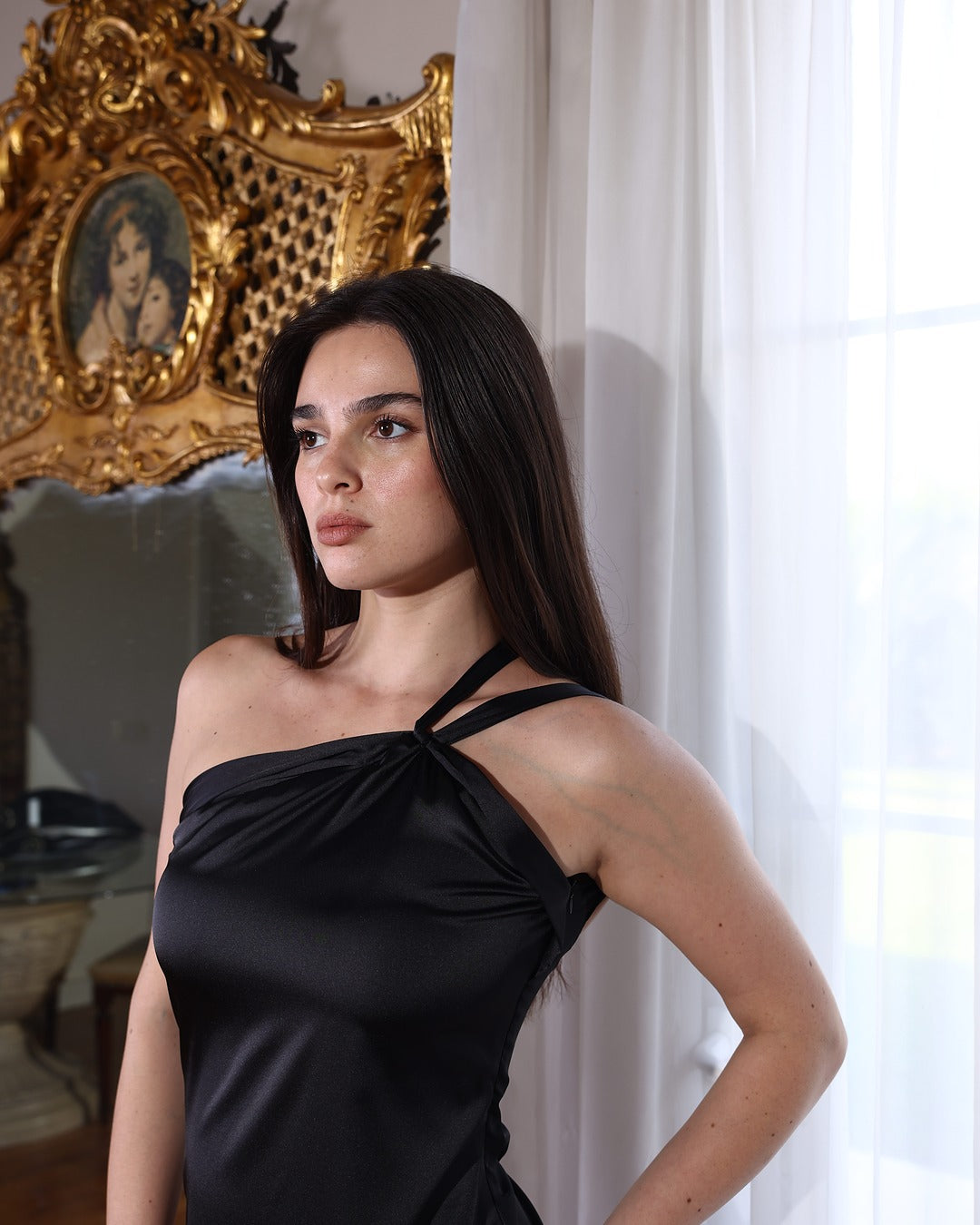The Double Wear Aphrodite Satin Dress in Black