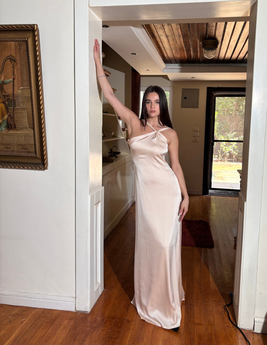 The Double Wear Aphrodite Satin Dress in Pearl