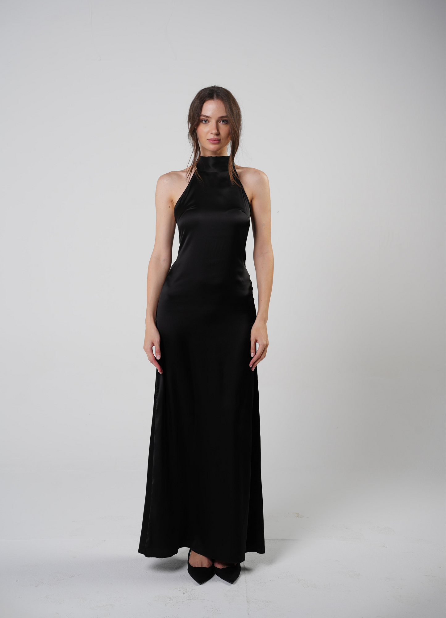 (Preorder Delivery within 7 Days) 
The Greek Goddess Satin Dress - Black