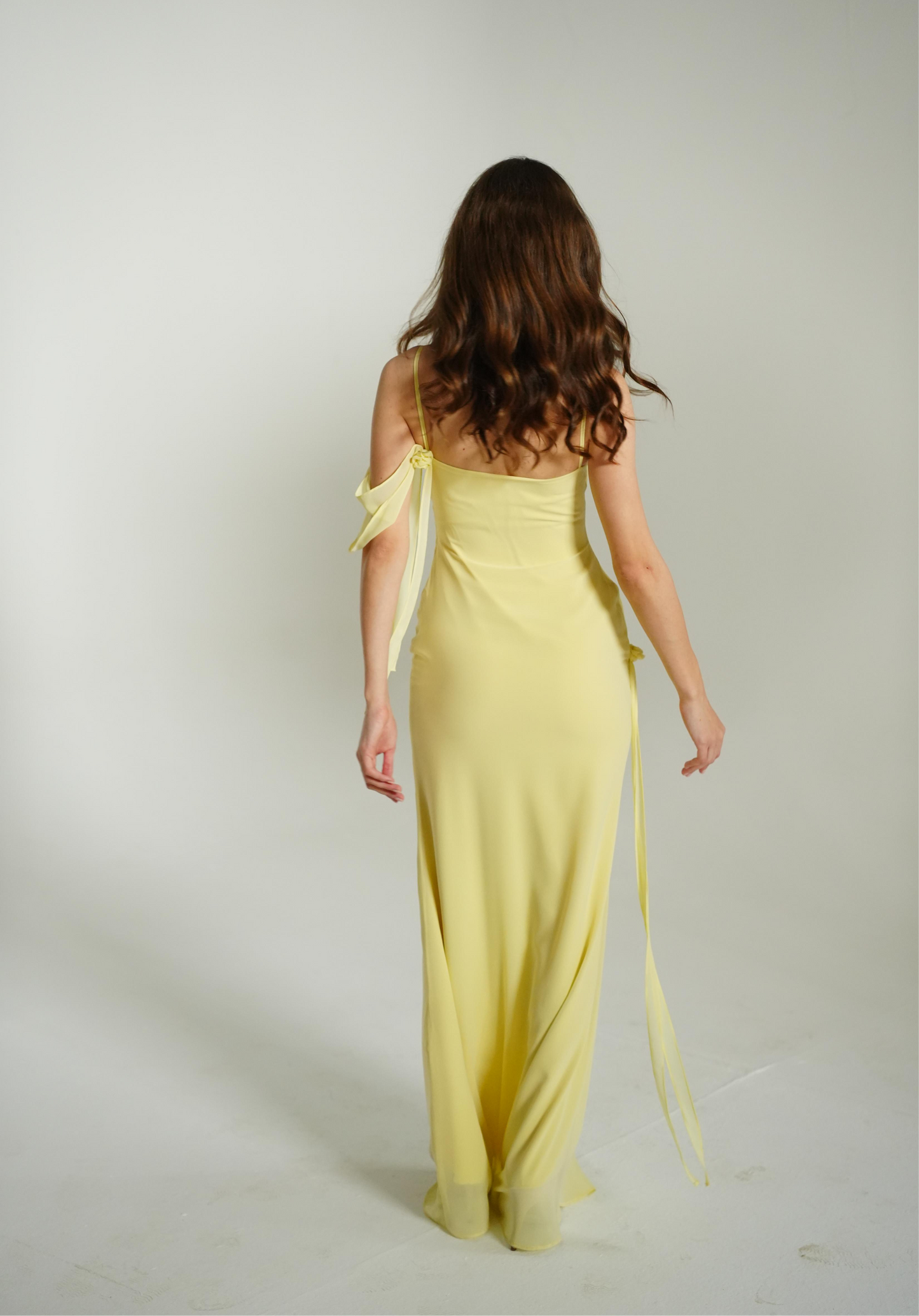 Floral Muse Dress with Removable Shoulder Flower Attachment in Daylily