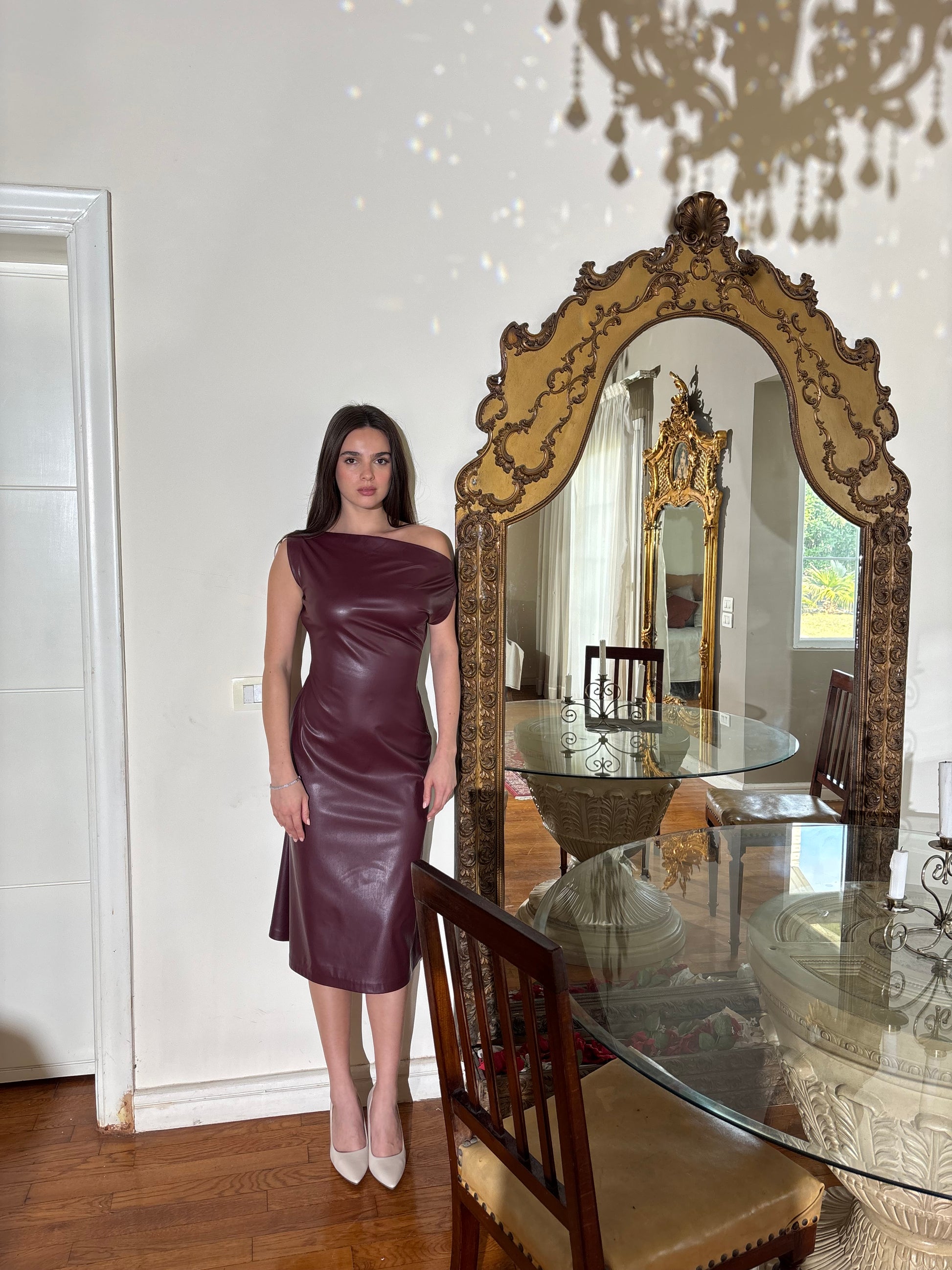 The Sculpting Leather Dress in Burgundy Revive The Sculpting Leather Dress in Burgundy Revive