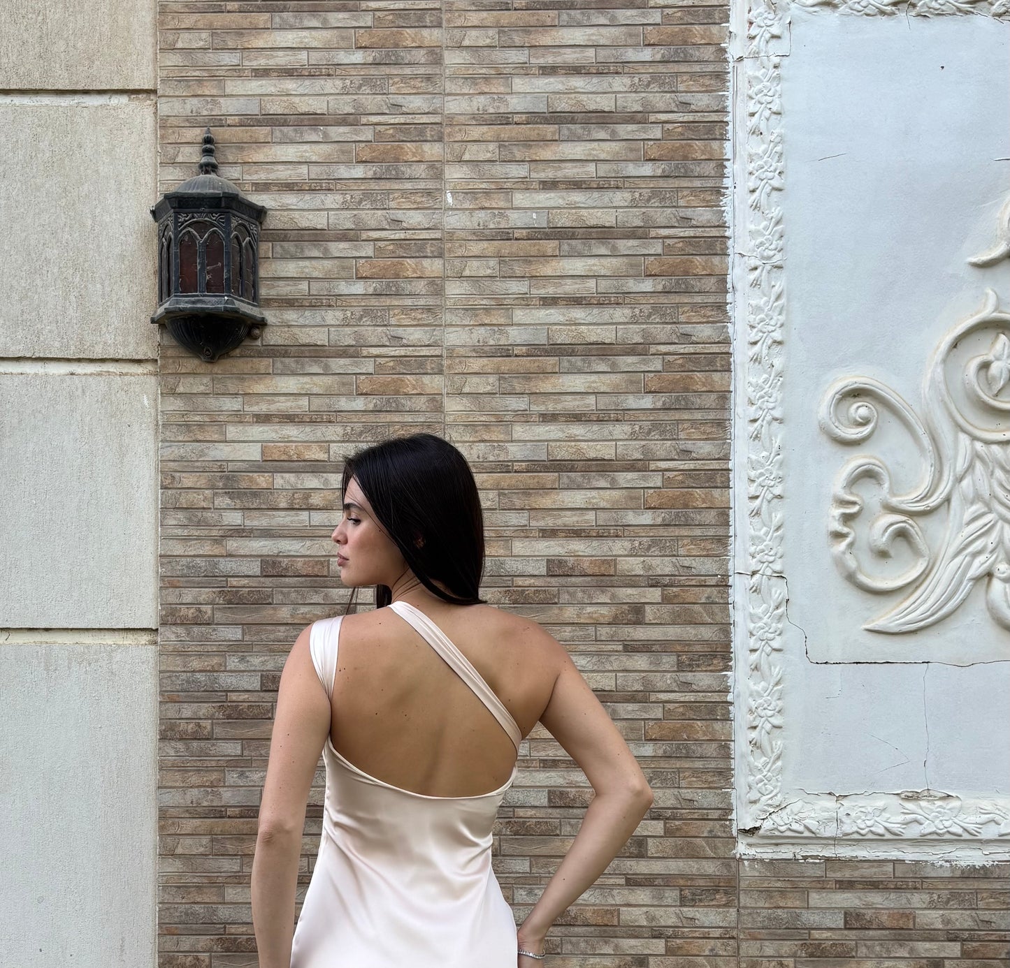 The Double Wear Aphrodite Satin Dress in Pearl