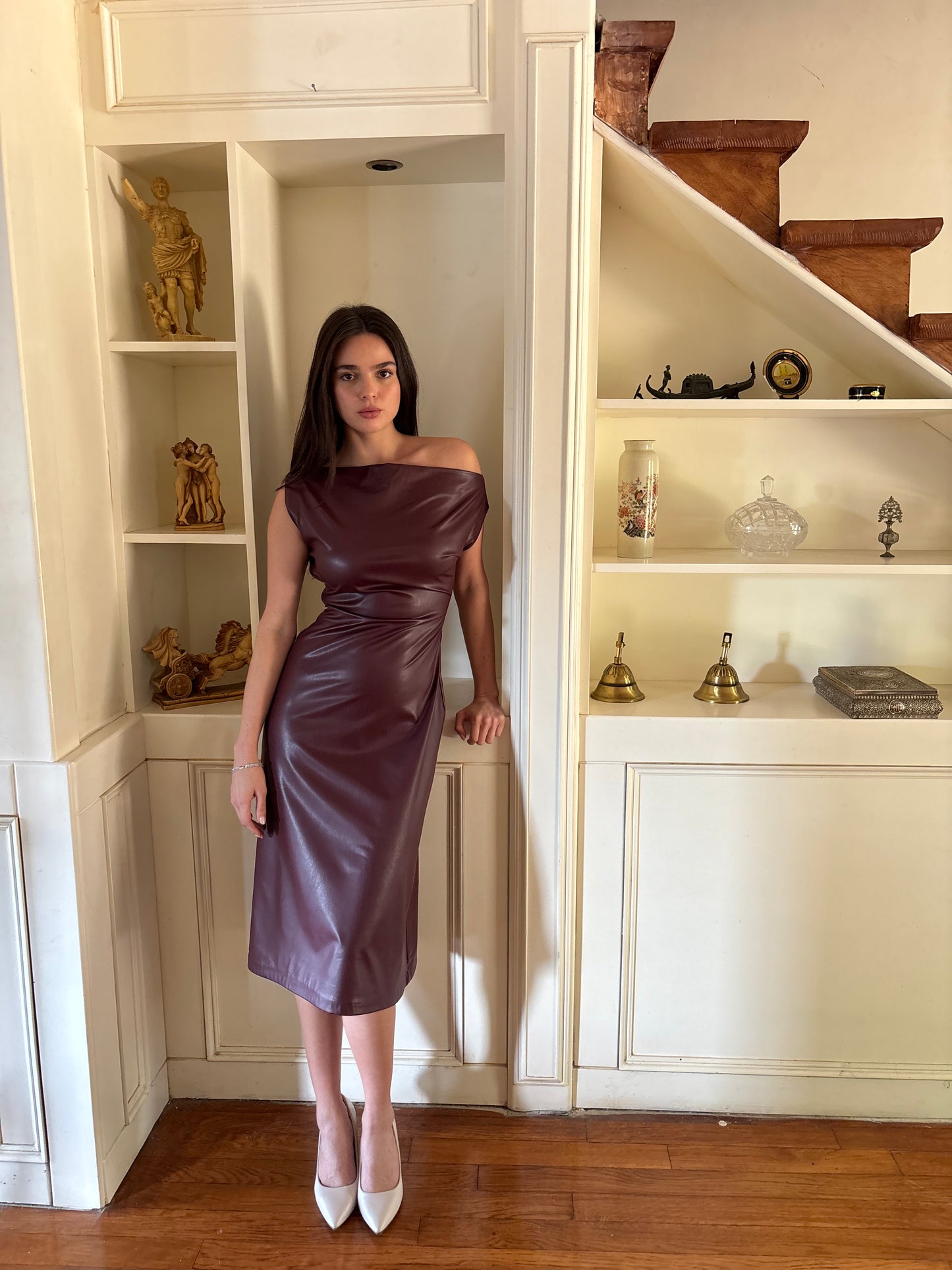 The Sculpting Leather Dress in Burgundy