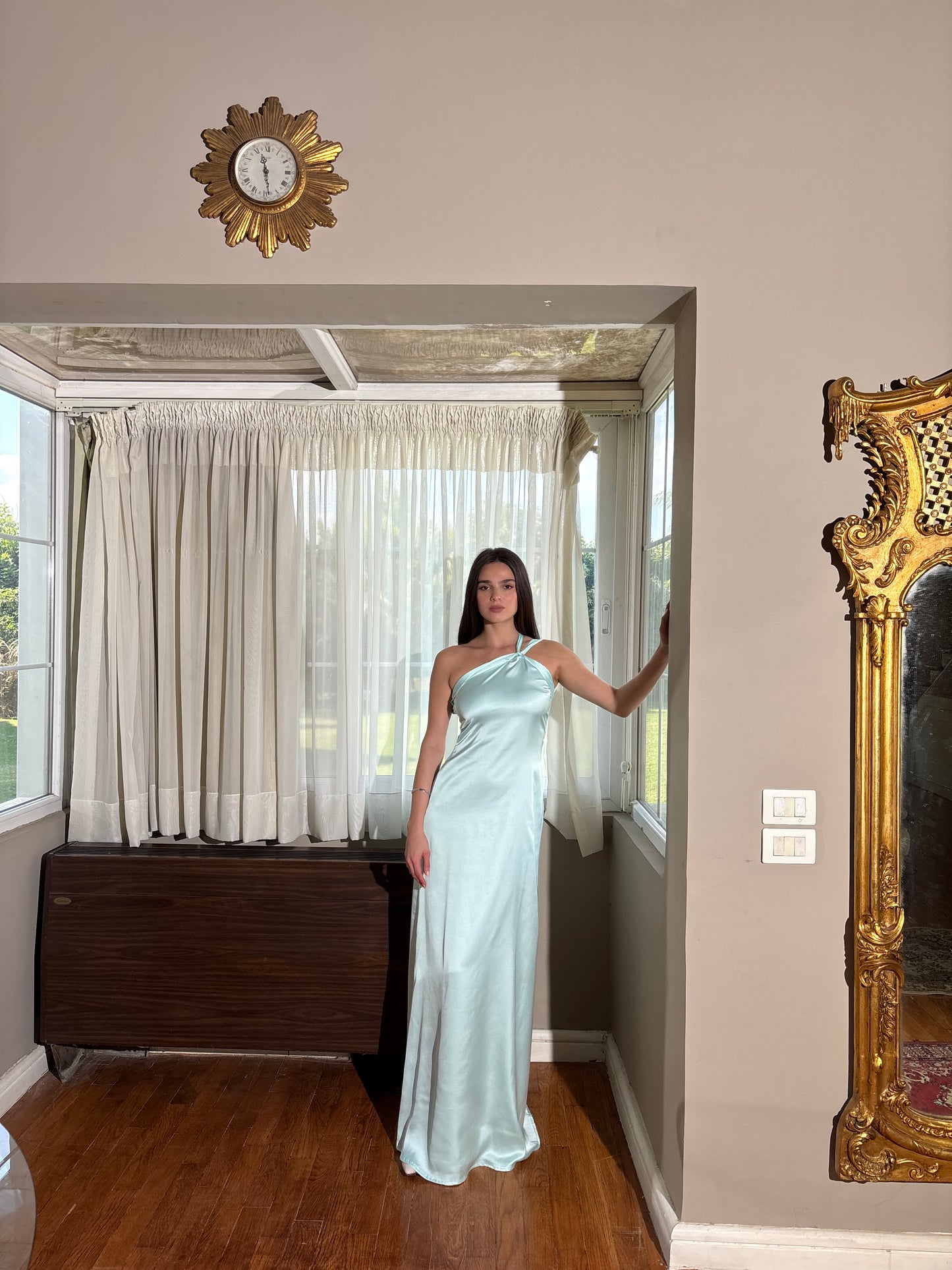 The Double Wear Aphrodite Satin Dress in Aqua