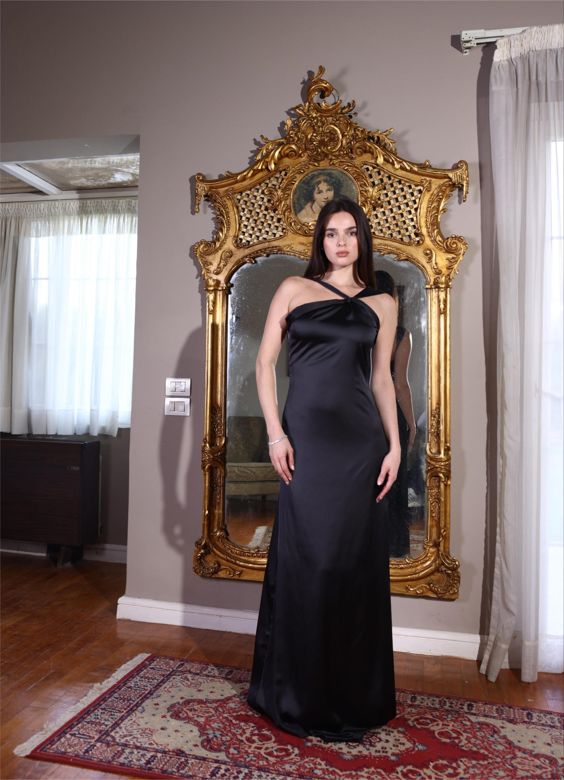 The Double Wear Aphrodite Satin Dress in Black