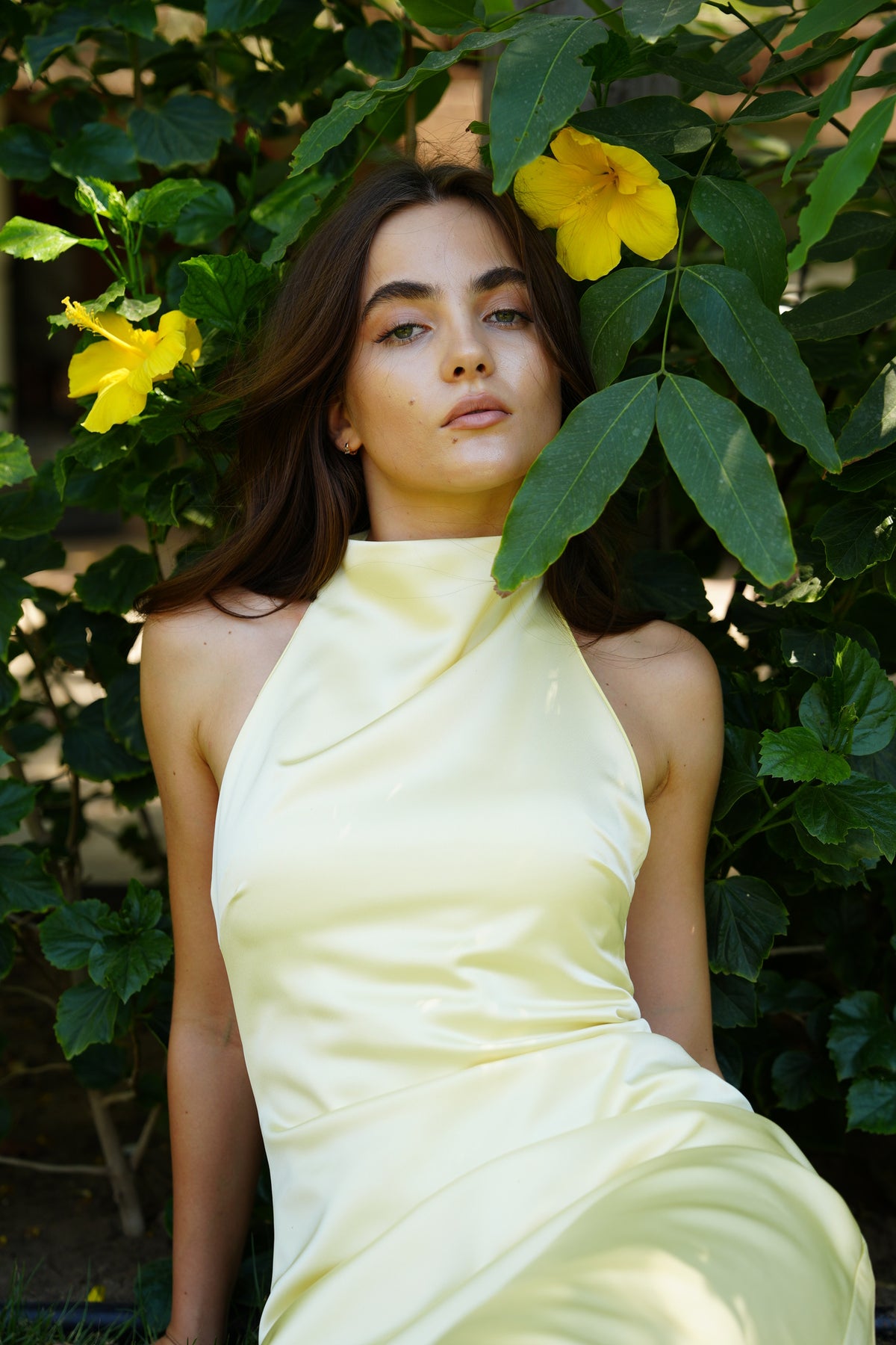 Celine Satin Dress in Butter Yellow