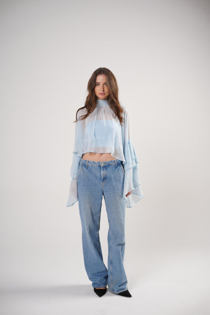 Boho Chic Blouse in Powder Blue