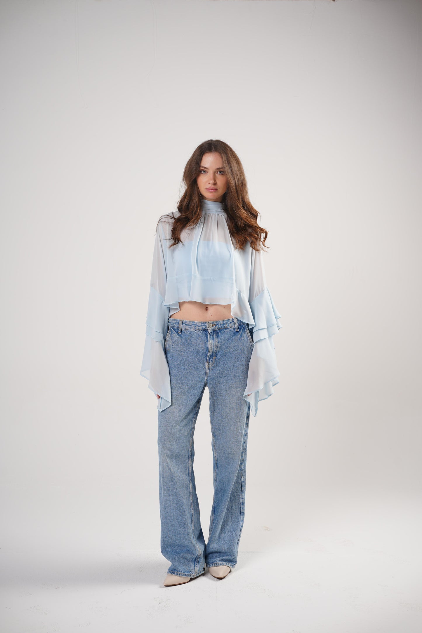Boho Chic Blouse in Powder Blue