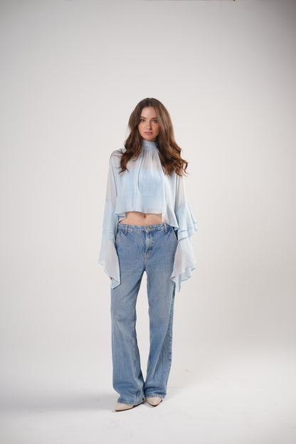 Boho Chic Blouse in Powder Blue
