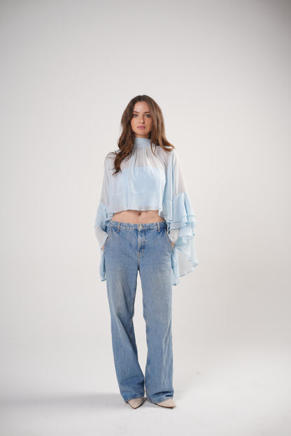 Boho Chic Blouse in Powder Blue