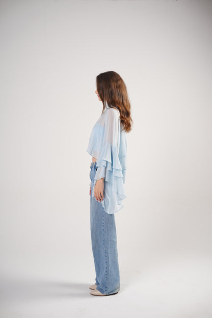 Boho Chic Blouse in Powder Blue
