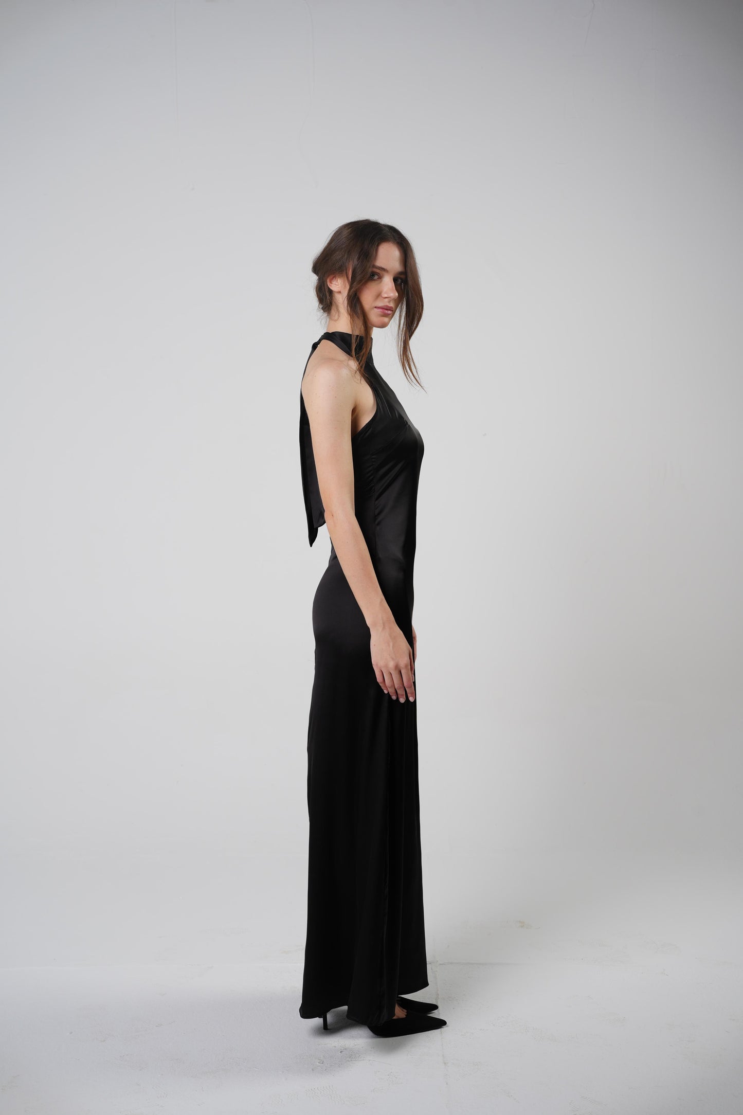 (Preorder Delivery within 7 Days) 
The Greek Goddess Satin Dress - Black