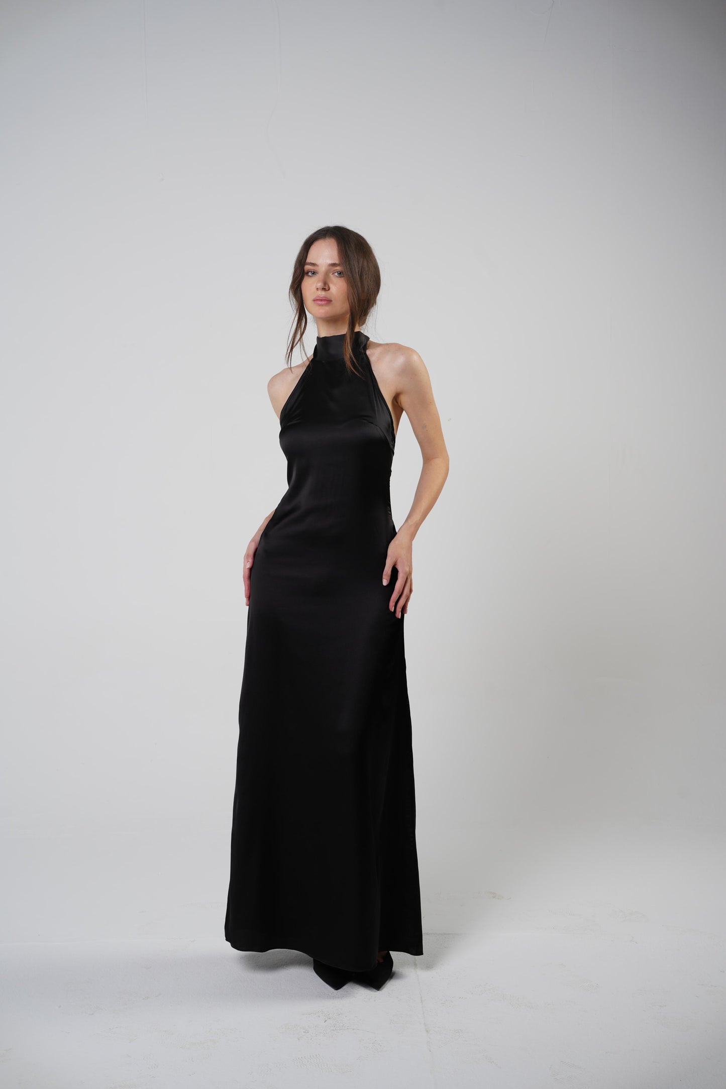 (Preorder Delivery within 7 Days) 
The Greek Goddess Satin Dress - Black