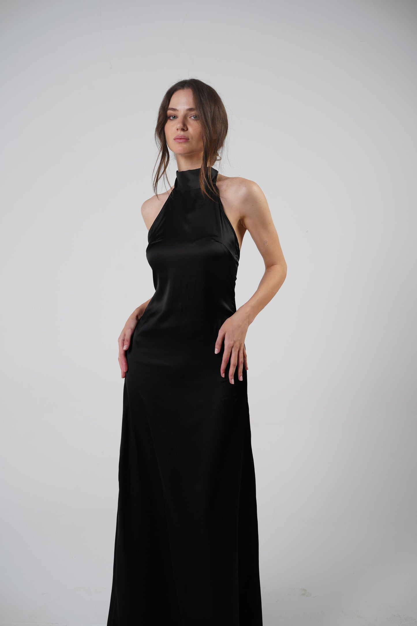 (Preorder Delivery within 7 Days) 
The Greek Goddess Satin Dress - Black