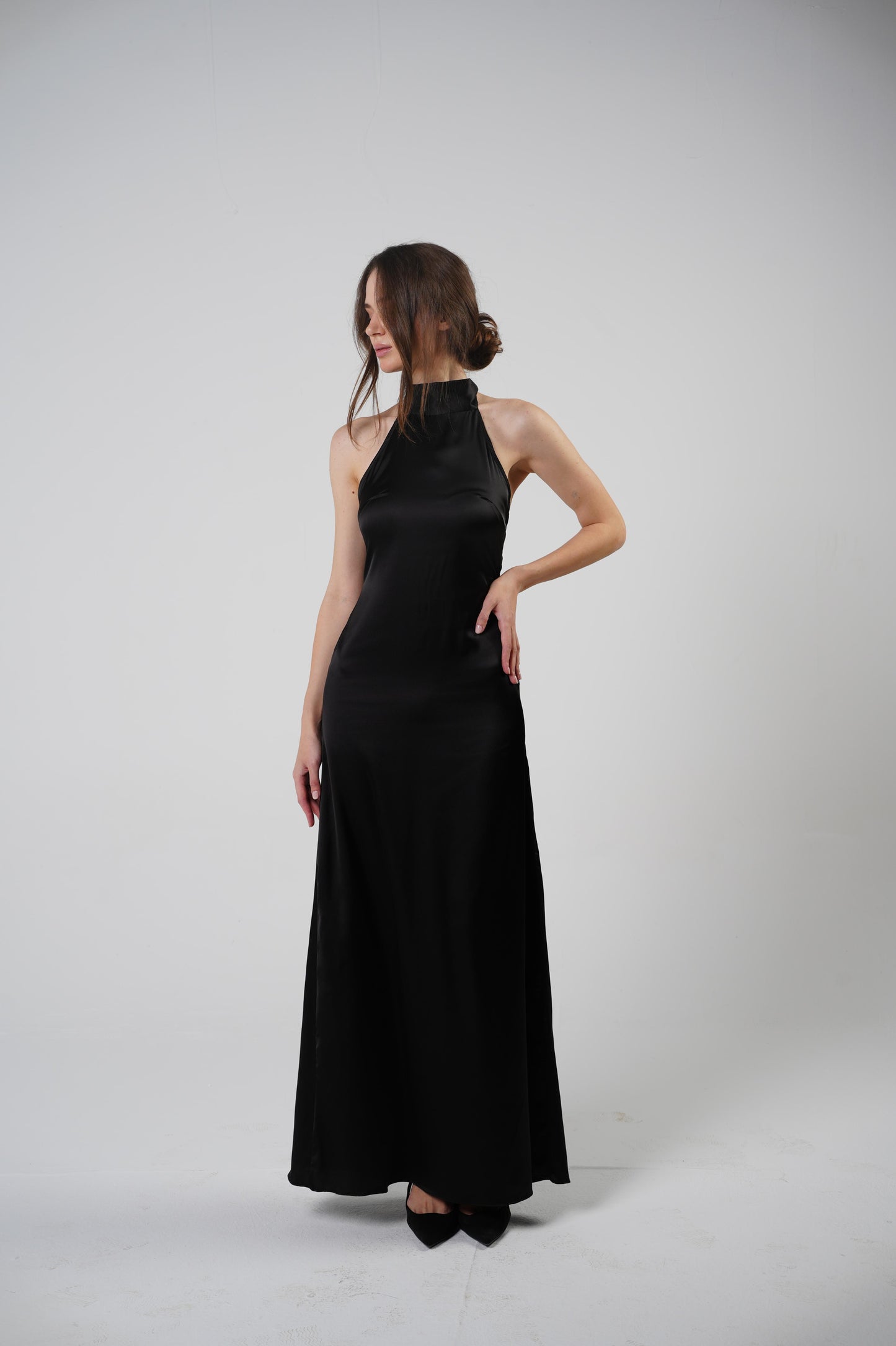 (Preorder Delivery within 7 Days) 
The Greek Goddess Satin Dress - Black