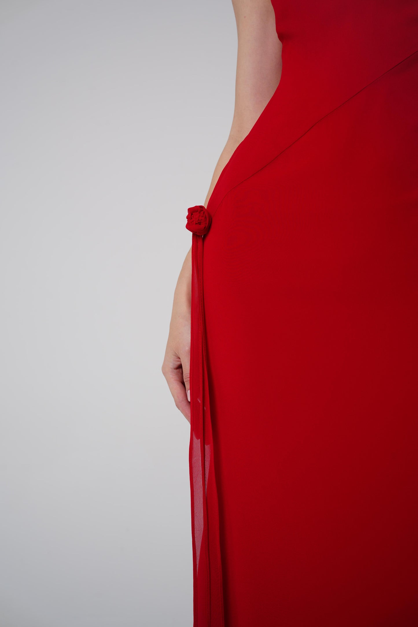 Floral Muse Dress with Removable Shoulder Flower Attachment in Red Rose