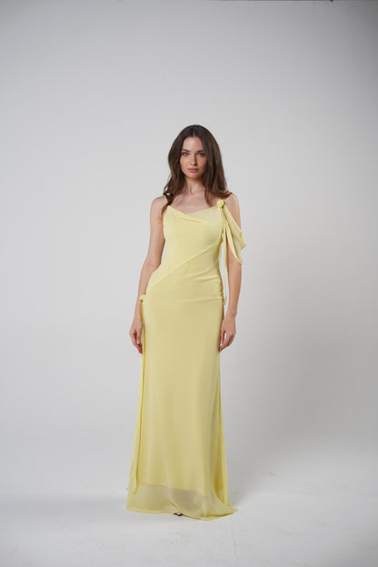 The Muse Dress with Removable Shoulder Flower Attachment in Daylily