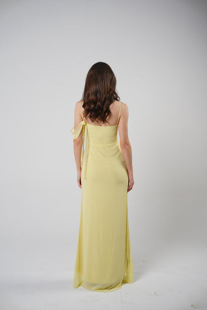 The Muse Dress with Removable Shoulder Flower Attachment in Daylily