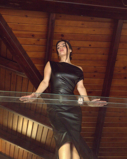 The Sculpting Leather Dress in Chocolate Brown