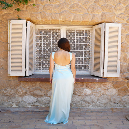 The Double Wear Aphrodite Satin Dress in Aqua
