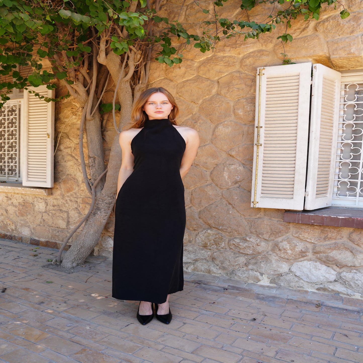 Aurora Halter Dress in Black
