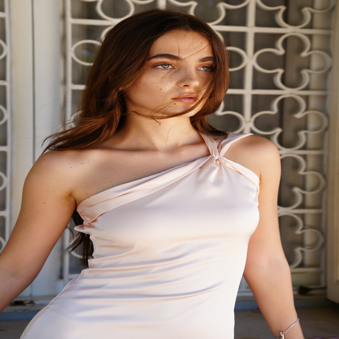 The Double Wear Aphrodite Satin Dress in Pearl