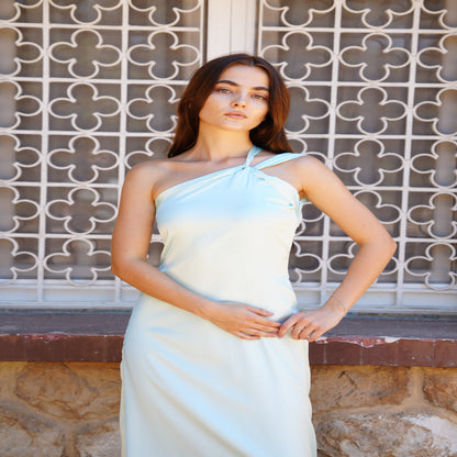 The Double Wear Aphrodite Satin Dress in Aqua